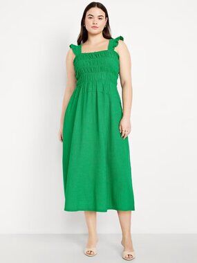 Old Navy 3X Kelly Green Smocked Ruffle Strap Midi Dress NWT